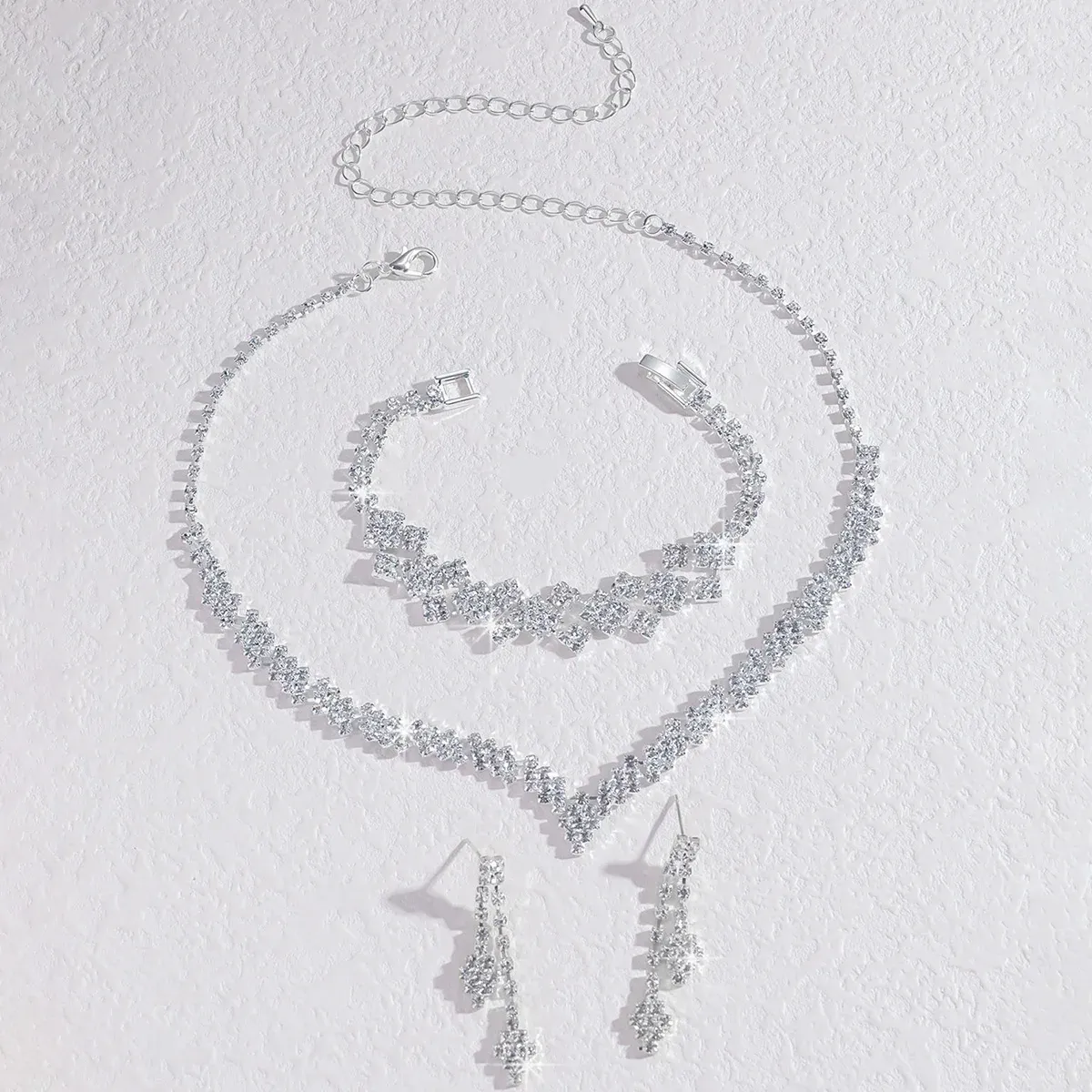 Elegant Silver Plated Rhinestone Tassel Earrings & Necklace Set - Fashionable Wedding Jewelry Gift for Women thumbnail 6