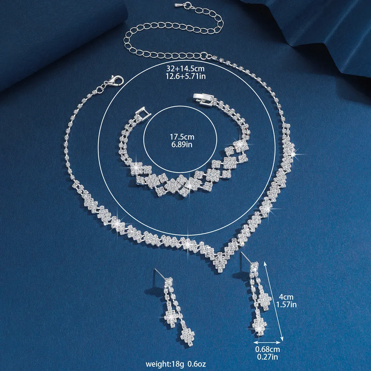 Elegant Silver Plated Rhinestone Tassel Earrings & Necklace Set - Fashionable Wedding Jewelry Gift for Women showcase 5