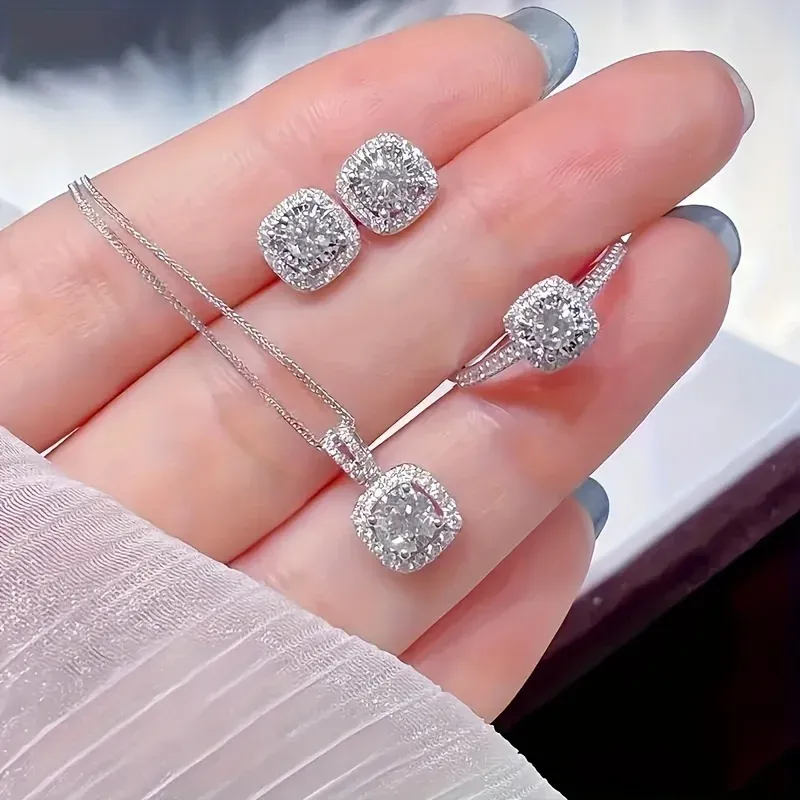 Luxury Women's 3-Piece Jewelry Set: Elegant Cubic Zirconia Necklace, Earrings & Ring - Perfect Gift for Valentine's Day, Christmas, Anniversaries showcase 1