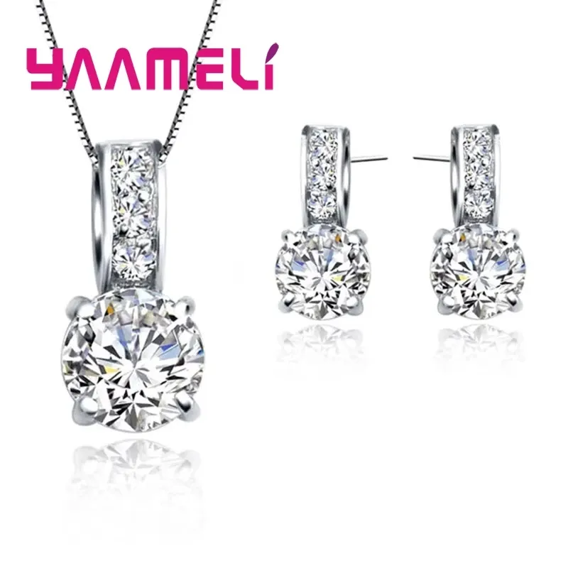 925 Sterling Silver Bridal Jewelry Set with Cubic Zircon Crystal Pendant Necklace and Stud Earrings for Women and Girls - Elegant Wedding and Party Gift showcase 2