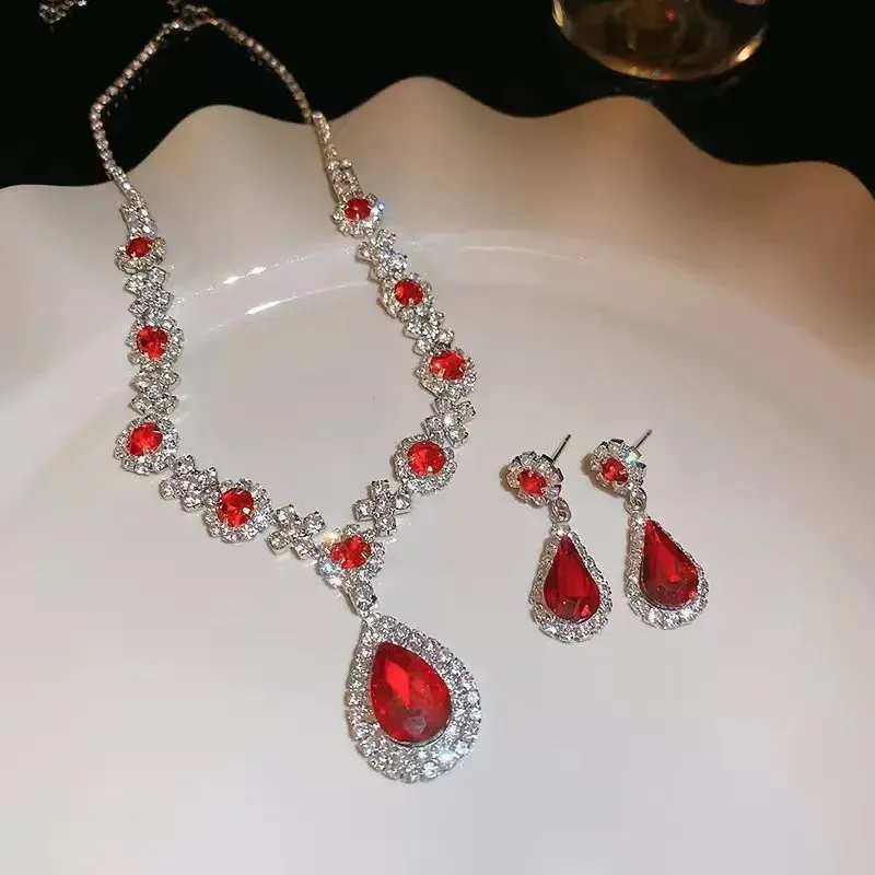 Elegant Women's Crystal Droplet Necklace and Earring Set - 3 Piece Bridal Jewelry for Wedding & Evening Dresses showcase 23