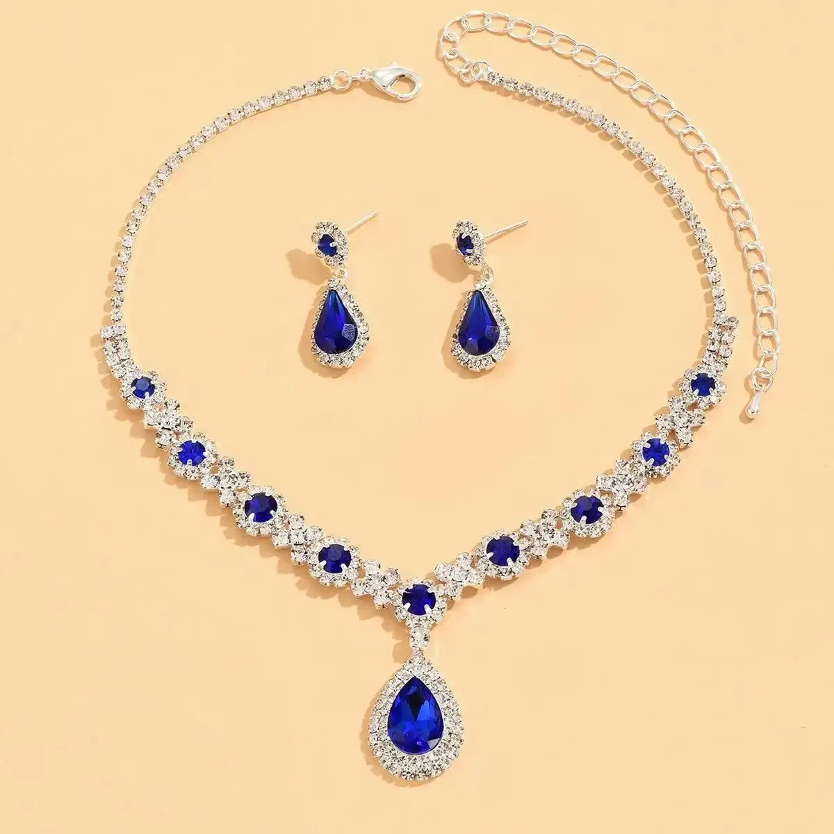 Elegant Women's Crystal Droplet Necklace and Earring Set - 3 Piece Bridal Jewelry for Wedding & Evening Dresses showcase 18