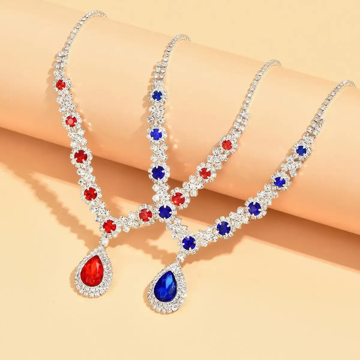 Elegant Women's Crystal Droplet Necklace and Earring Set - 3 Piece Bridal Jewelry for Wedding & Evening Dresses showcase 19