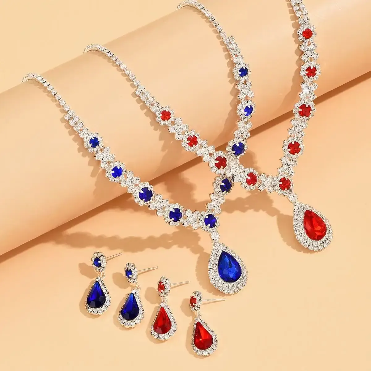 Elegant Women's Crystal Droplet Necklace and Earring Set - 3 Piece Bridal Jewelry for Wedding & Evening Dresses showcase 20