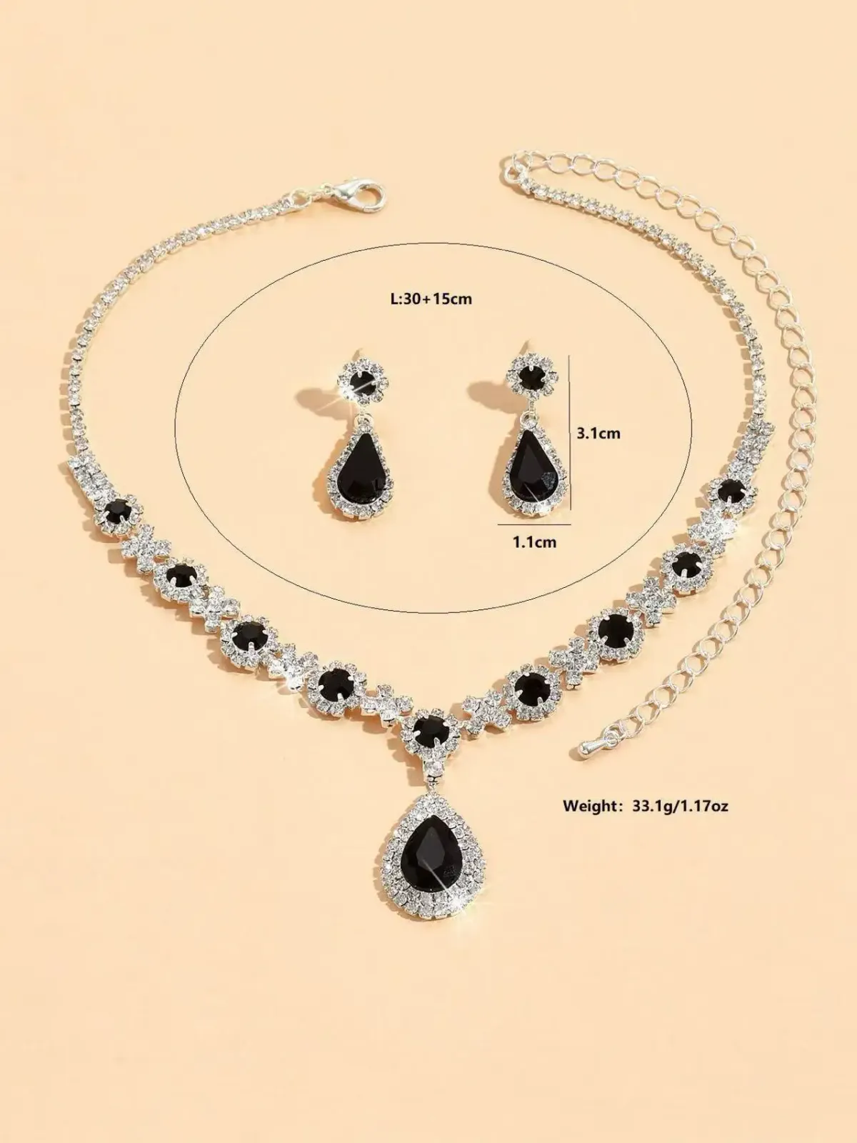 Elegant Women's Crystal Droplet Necklace and Earring Set - 3 Piece Bridal Jewelry for Wedding & Evening Dresses showcase 1