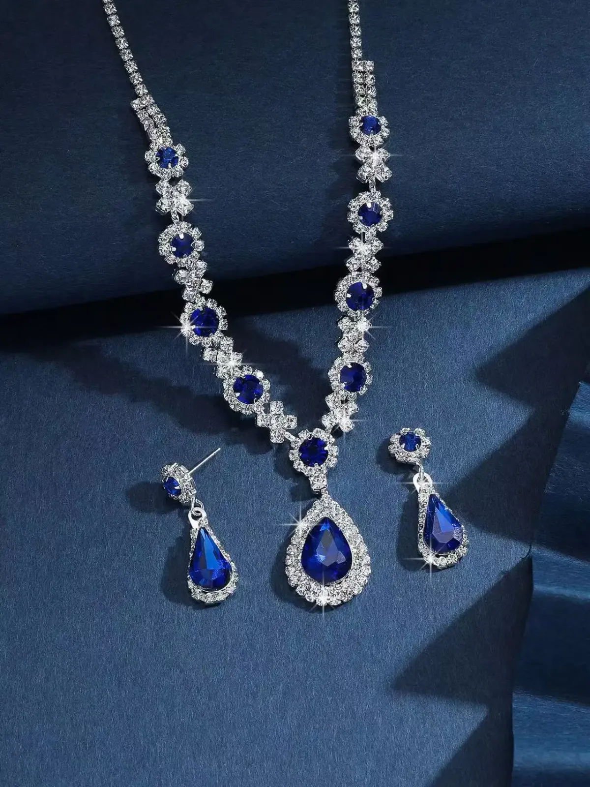 Elegant Women's Crystal Droplet Necklace and Earring Set - 3 Piece Bridal Jewelry for Wedding & Evening Dresses showcase 16