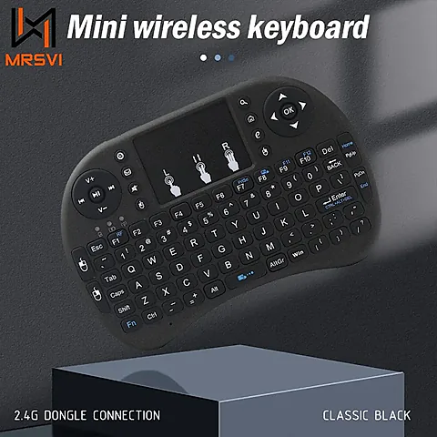 MRSVI i8 2.4G Mini Wireless Keyboard with Touchpad, Air Mouse Remote Control for Android TV Box, Smart TV, PC - Classic Black