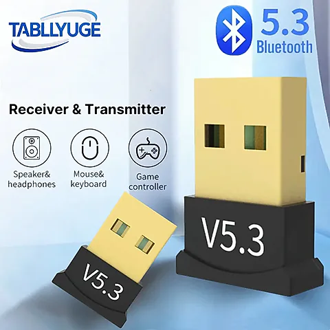 USB Bluetooth 5.3 Adapter for PC Laptop - Wireless Dongle for Mouse, Keyboard, Speakers, Printers - Plug & Play for Windows 8/10/11, Backward Compatible