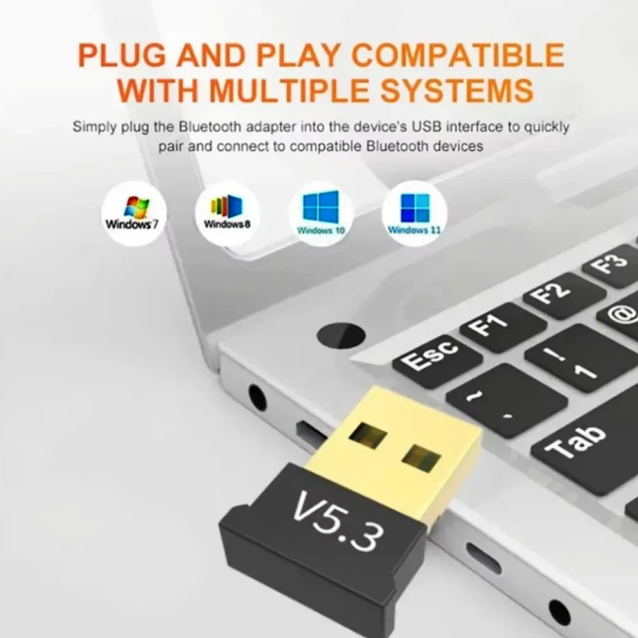 USB Bluetooth 5.3 Adapter for PC Laptop - Wireless Dongle for Mouse, Keyboard, Speakers, Printers - Plug & Play for Windows 8/10/11, Backward Compatible thumbnail 4