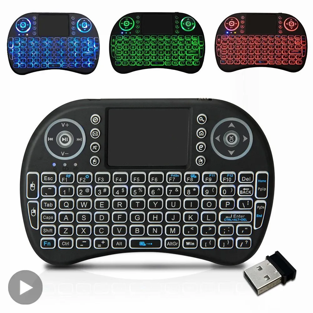 RGB Backlit Mini Wireless Keyboard with Touchpad - Spanish, French, Russian, Portuguese Layouts - Air Mouse for PC, TV Box, Android, Gaming
