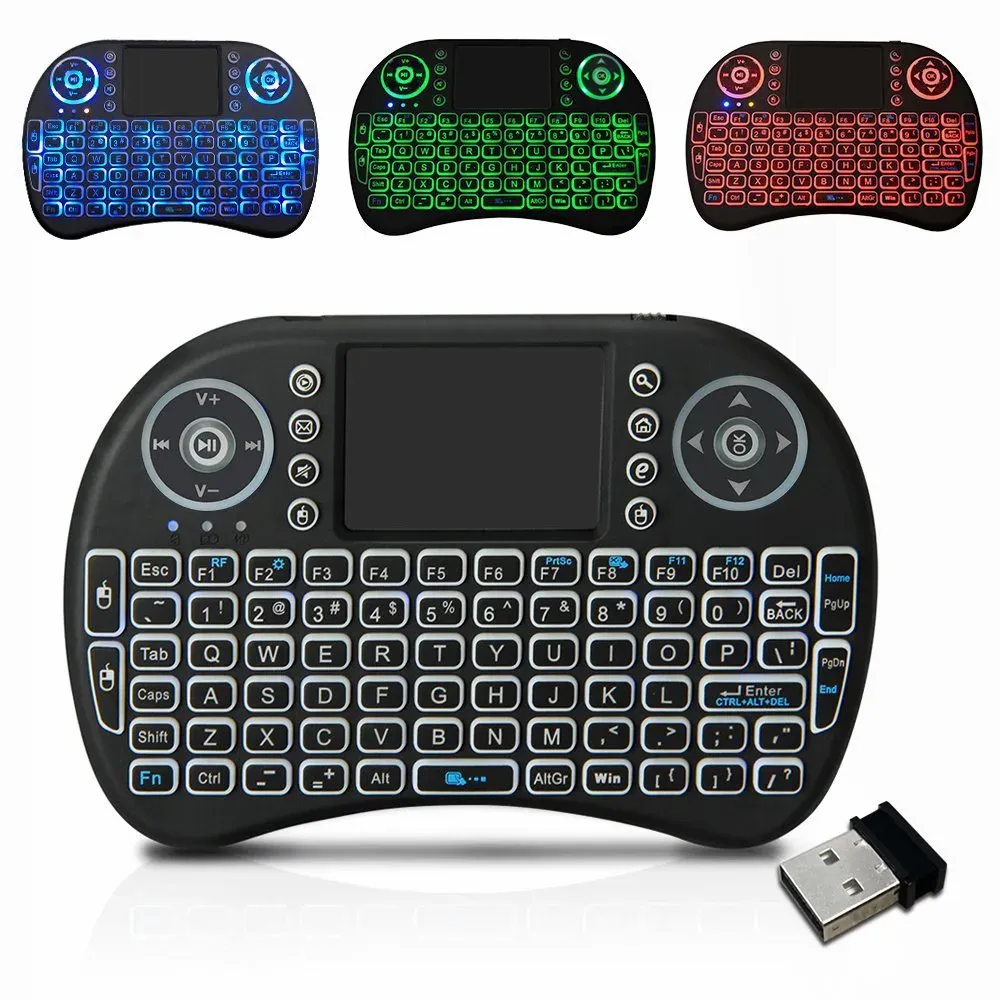 RGB Backlit Mini Wireless Keyboard with Touchpad - Spanish, French, Russian, Portuguese Layouts - Air Mouse for PC, TV Box, Android, Gaming showcase 1