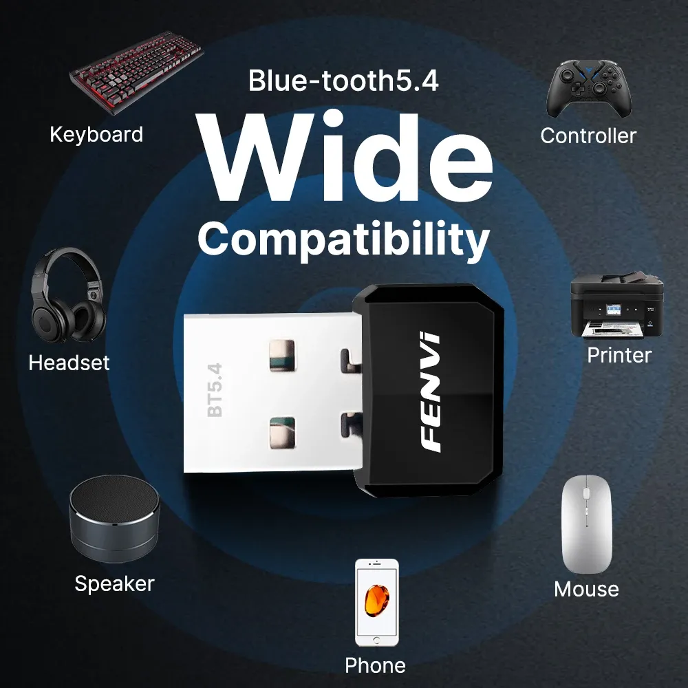 FENVI USB Bluetooth 5.4 Dongle Adapter - Wireless Transmitter Receiver for PC, Laptop, Keyboard, Mouse, Headphones, Speakers - Plug and Play for Windows 8.1/10/11, 20m Range thumbnail 6