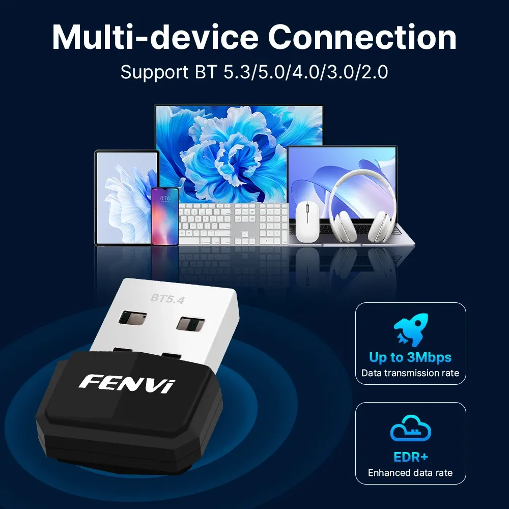 FENVI USB Bluetooth 5.4 Dongle Adapter - Wireless Transmitter Receiver for PC, Laptop, Keyboard, Mouse, Headphones, Speakers - Plug and Play for Windows 8.1/10/11, 20m Range thumbnail 5