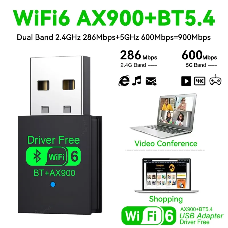 900Mbps USB Bluetooth 5.4 Adapter & WiFi 6 Dongle for PC/Laptop - Wireless Audio Receiver Transmitter, Driver-Free for Keyboard & Mouse thumbnail 5