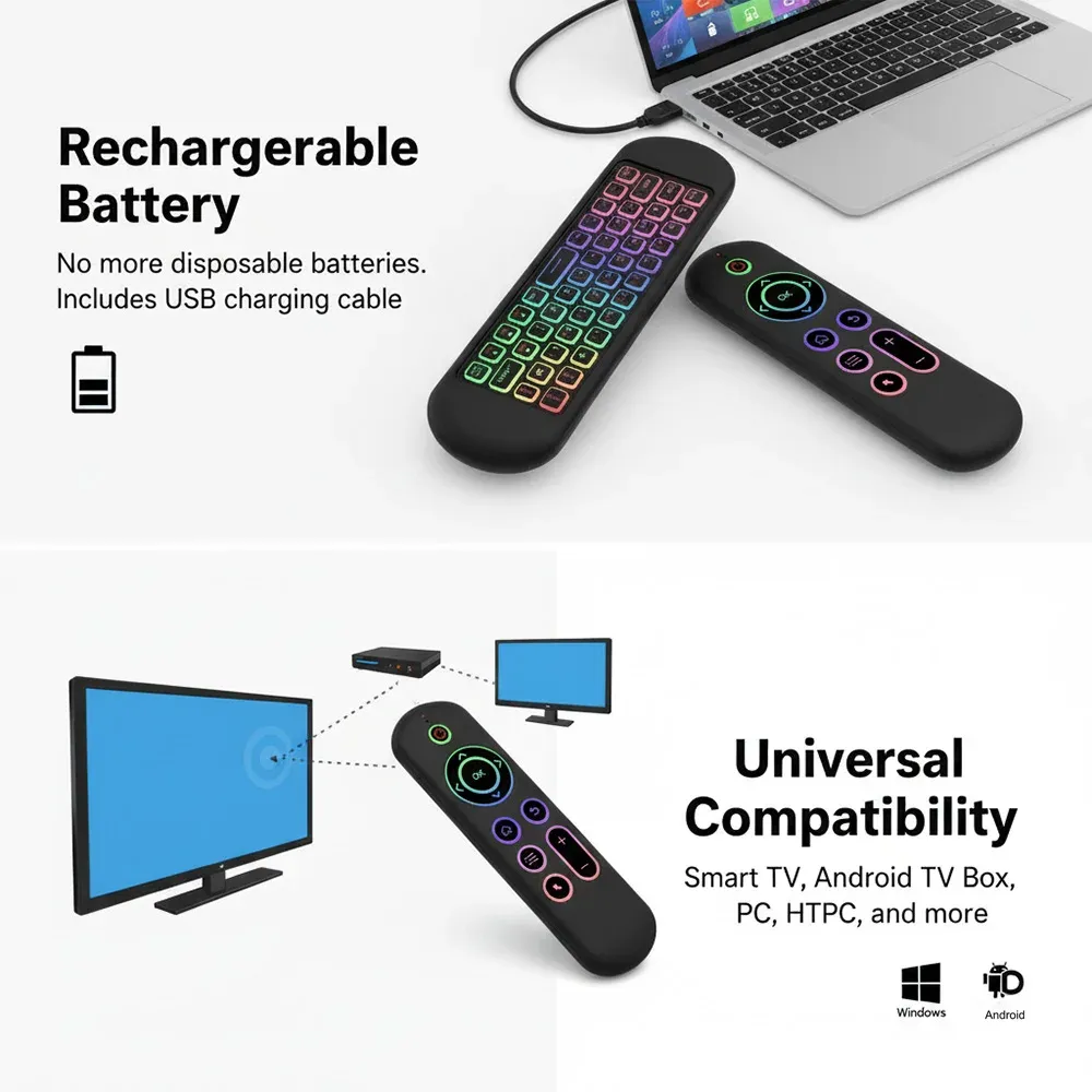 MRSVI M5 Wireless Air Mouse Remote with Backlit Gyroscope Keyboard, 7 Color Options, 2.4G & Bluetooth for Android TV Box, PC, Smart TV, HTPC thumbnail 2