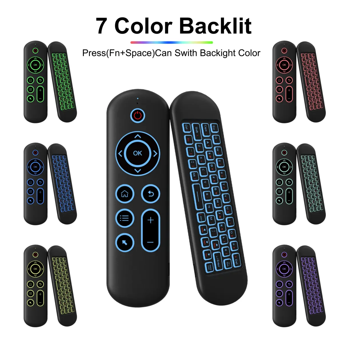 MRSVI M5 Wireless Air Mouse Remote with Backlit Gyroscope Keyboard, 7 Color Options, 2.4G & Bluetooth for Android TV Box, PC, Smart TV, HTPC showcase 1