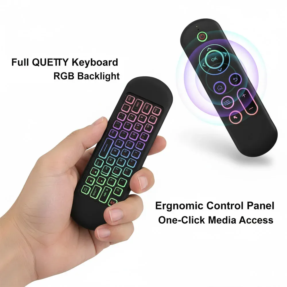 MRSVI M5 Wireless Air Mouse Remote with Backlit Gyroscope Keyboard, 7 Color Options, 2.4G & Bluetooth for Android TV Box, PC, Smart TV, HTPC thumbnail 4