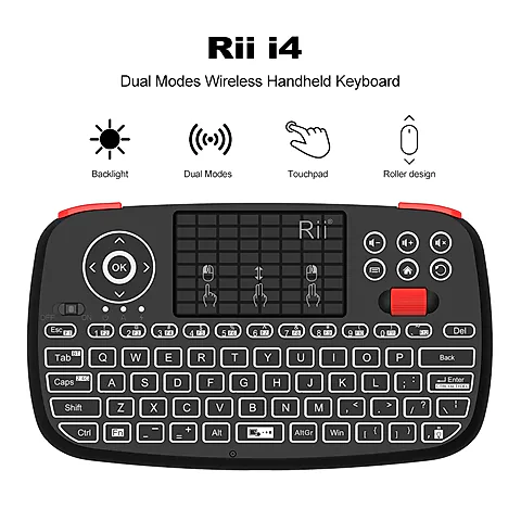 Rii i4 Mini Wireless Keyboard with Touchpad, Dual Mode BT 2.4GHz Backlit Mouse Remote Control for Windows Android Smart TV PC Laptop Mac