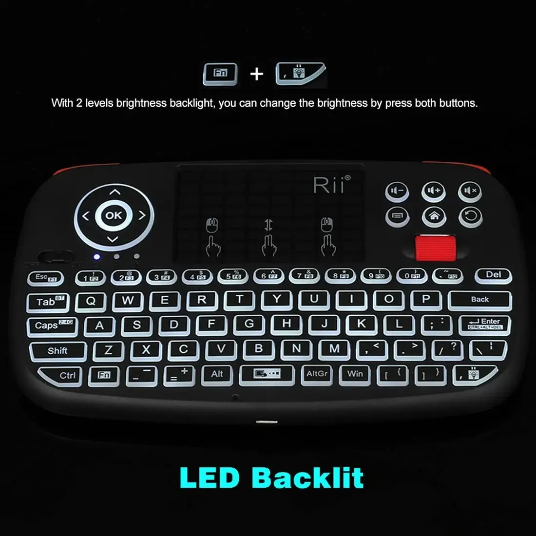 Rii i4 Mini Wireless Keyboard with Touchpad, Dual Mode BT 2.4GHz Backlit Mouse Remote Control for Windows Android Smart TV PC Laptop Mac showcase 8