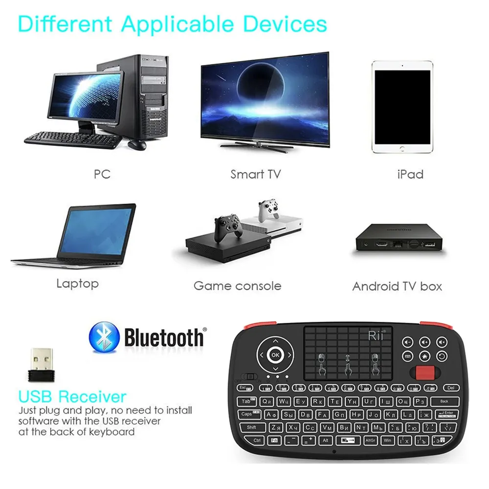 Rii i4 Mini Wireless Keyboard with Touchpad, Dual Mode BT 2.4GHz Backlit Mouse Remote Control for Windows Android Smart TV PC Laptop Mac showcase 4