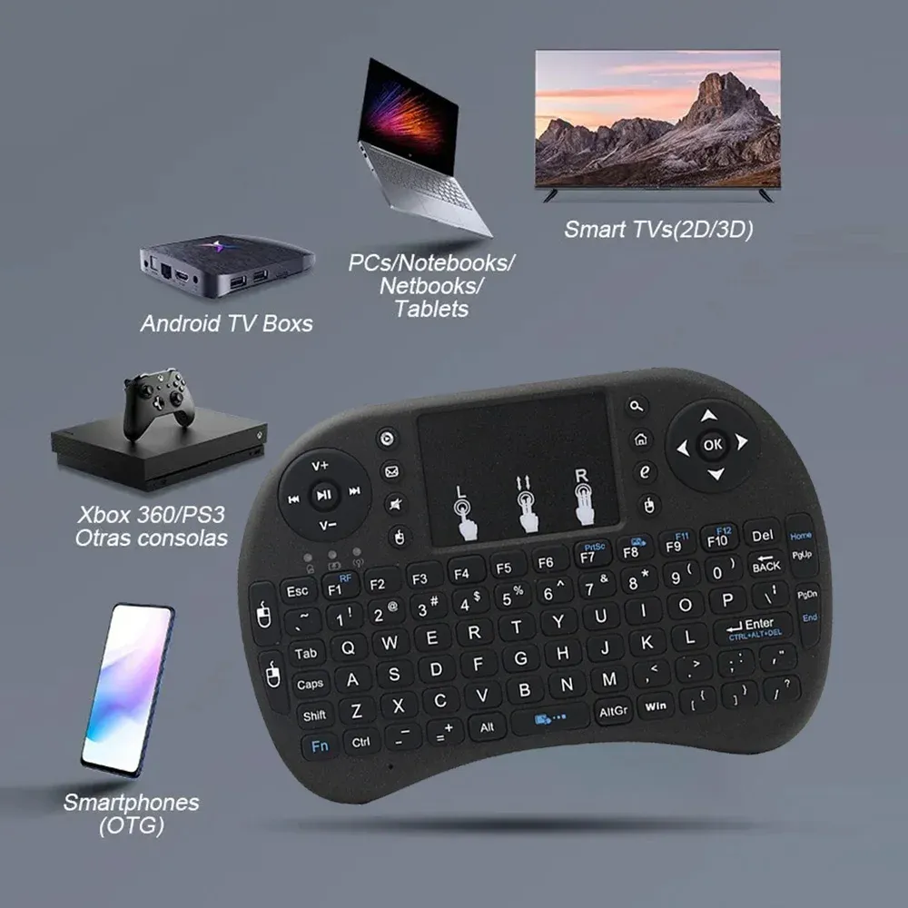 MRSVI 2.4G Mini Wireless Keyboard with Touchpad, Air Mouse Remote Control for Android TV Box, Smart TV, PC - Classic Black, 10m Range, Ergonomic Design thumbnail 6