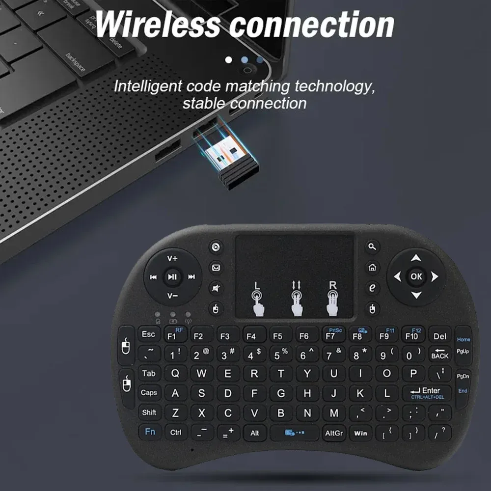 MRSVI 2.4G Mini Wireless Keyboard with Touchpad, Air Mouse Remote Control for Android TV Box, Smart TV, PC - Classic Black, 10m Range, Ergonomic Design thumbnail 4