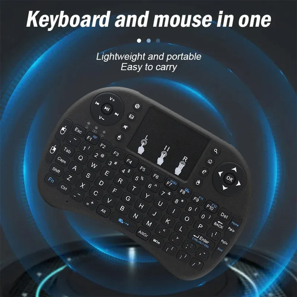 MRSVI 2.4G Mini Wireless Keyboard with Touchpad, Air Mouse Remote Control for Android TV Box, Smart TV, PC - Classic Black, 10m Range, Ergonomic Design thumbnail 2