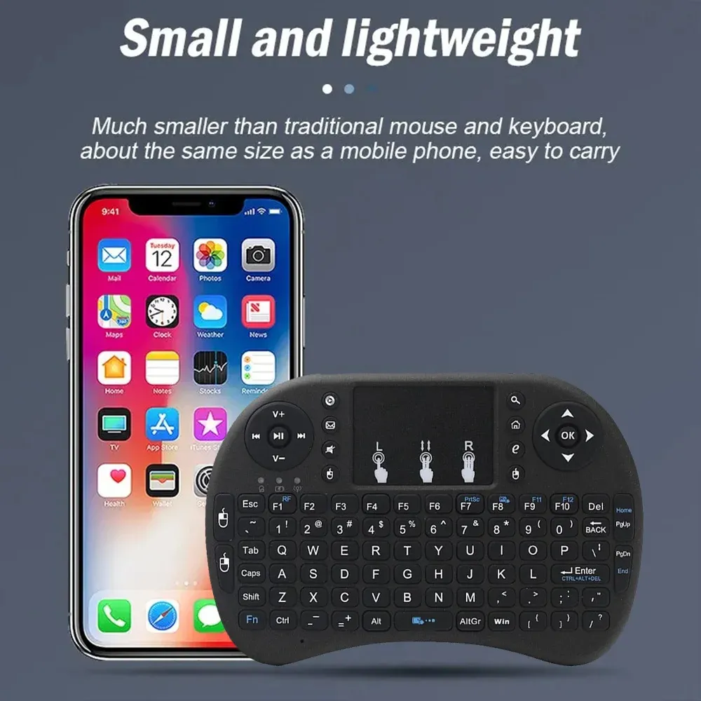 MRSVI 2.4G Mini Wireless Keyboard with Touchpad, Air Mouse Remote Control for Android TV Box, Smart TV, PC - Classic Black, 10m Range, Ergonomic Design thumbnail 3