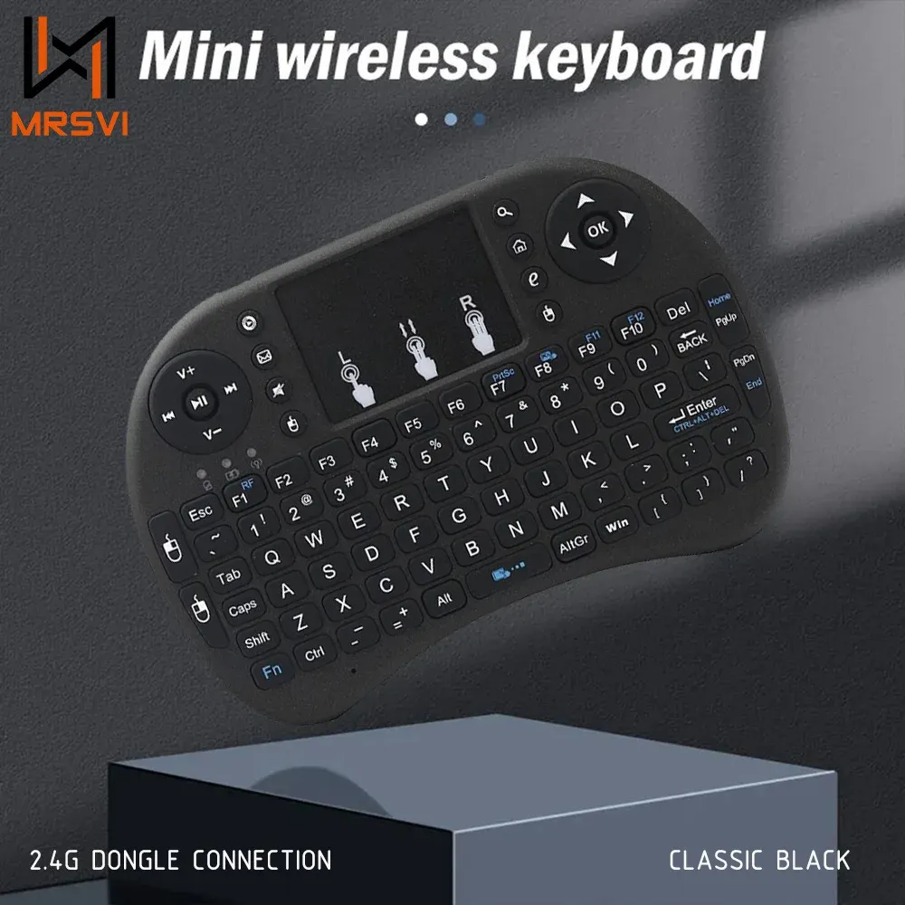 MRSVI 2.4G Mini Wireless Keyboard with Touchpad, Air Mouse Remote Control for Android TV Box, Smart TV, PC - Classic Black, 10m Range, Ergonomic Design