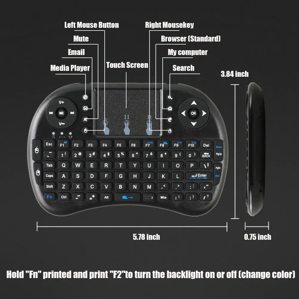 MRSVI 2.4G Mini Wireless Keyboard with Touchpad, Air Mouse Remote Control for Android TV Box, Smart TV, PC - Classic Black, 10m Range, Ergonomic Design showcase 10