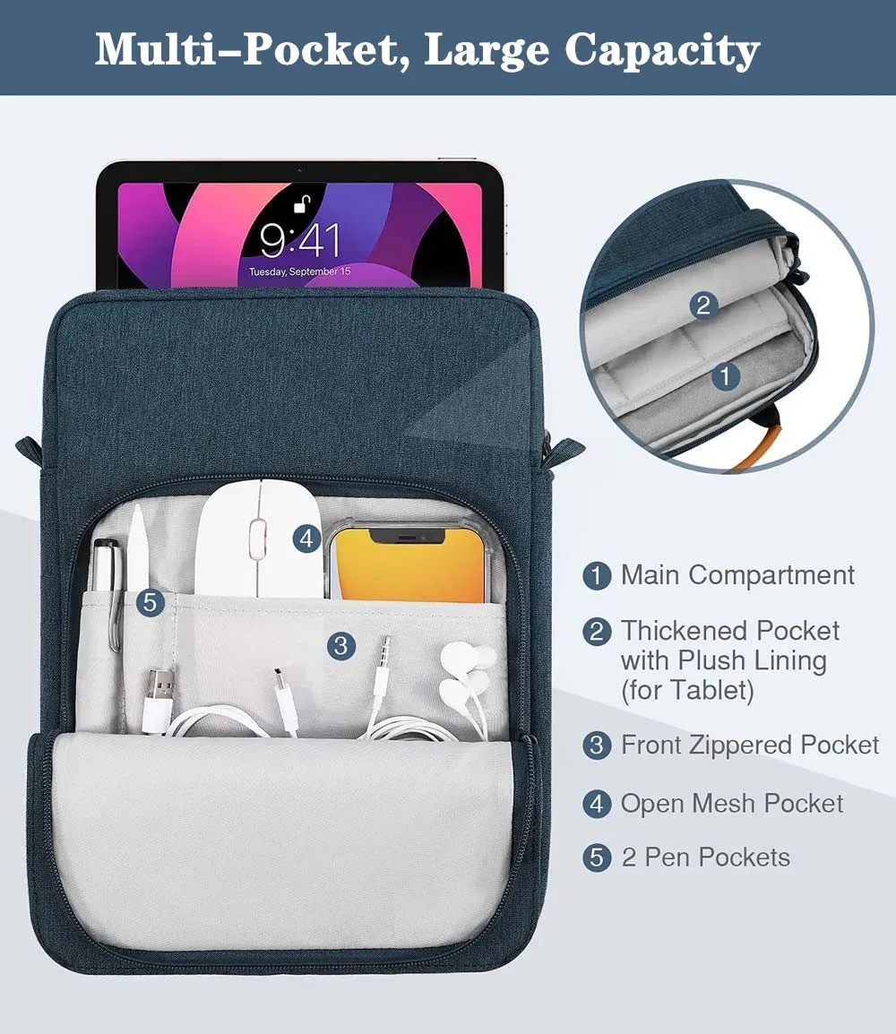 Universal 9-13 Inch Tablet Sleeve Bag Pouch for iPad Pro 11/12.9, Air 5/4, Mini 6, Samsung Galaxy Tab S8/S7 FE, Surface Go - Protective Carrying Case showcase 10