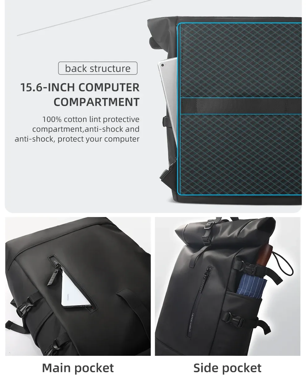 HK Expandable Travel Backpack for Men, Large Capacity Waterproof 15.6" Laptop Bag, Versatile Hiking Rucksack with USB Charging Port, Ideal for Cycling and Daily Use showcase 7