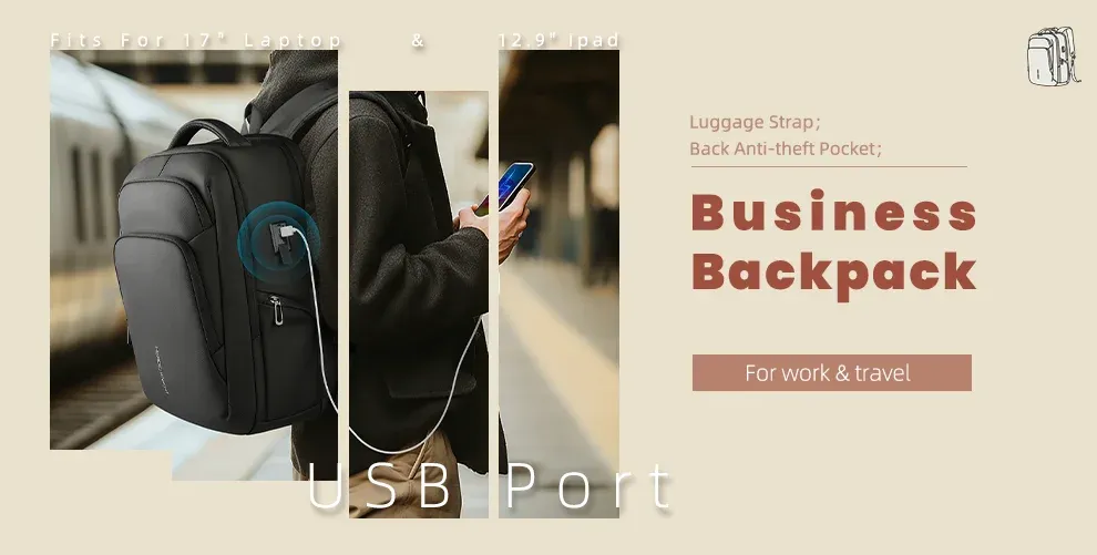 HK Expandable Travel Backpack for Men, Large Capacity Waterproof 15.6" Laptop Bag, Versatile Hiking Rucksack with USB Charging Port, Ideal for Cycling and Daily Use showcase 1