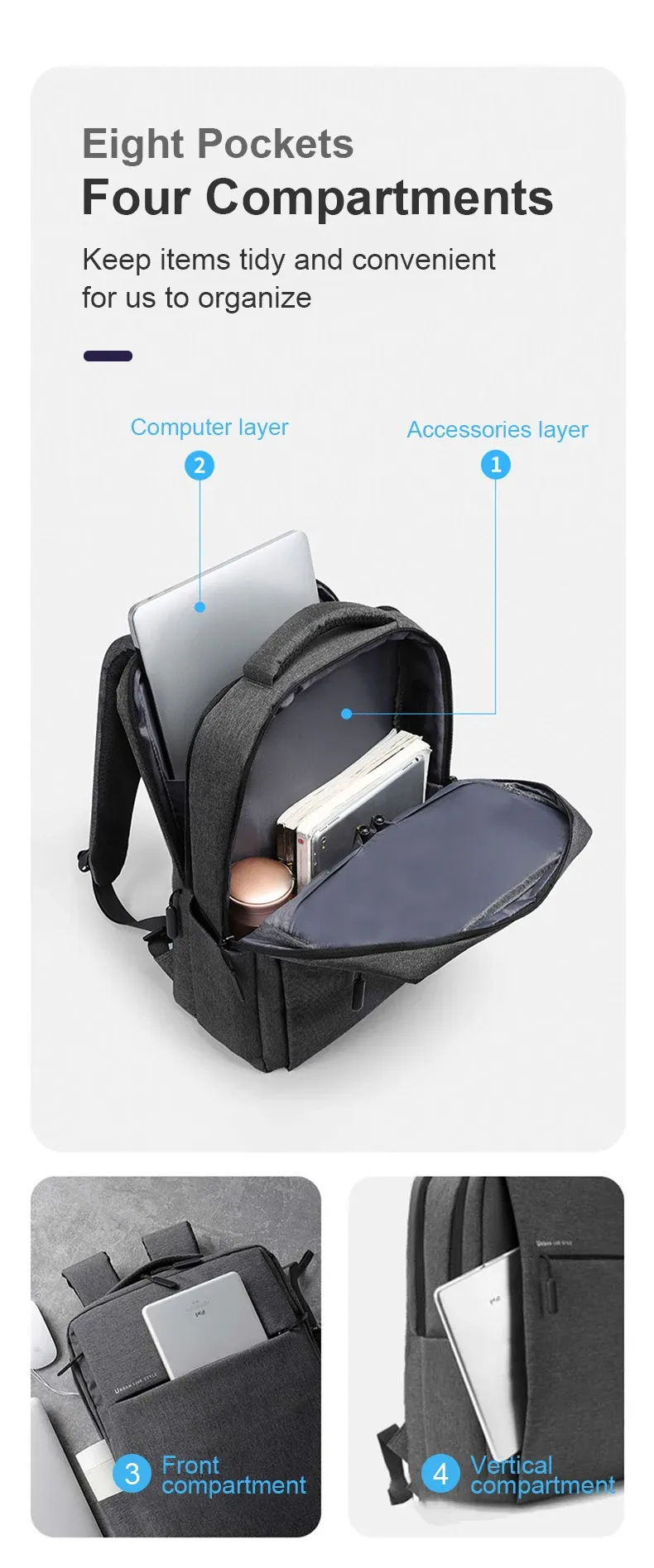 Large Capacity 17.3 Inch Laptop Backpack for Men, Waterproof Travel Bag with Multiple Pockets, Ideal for 15.6 and 17.3 inch Laptops, Durable and Stylish for Daily Commute or Travel showcase 5