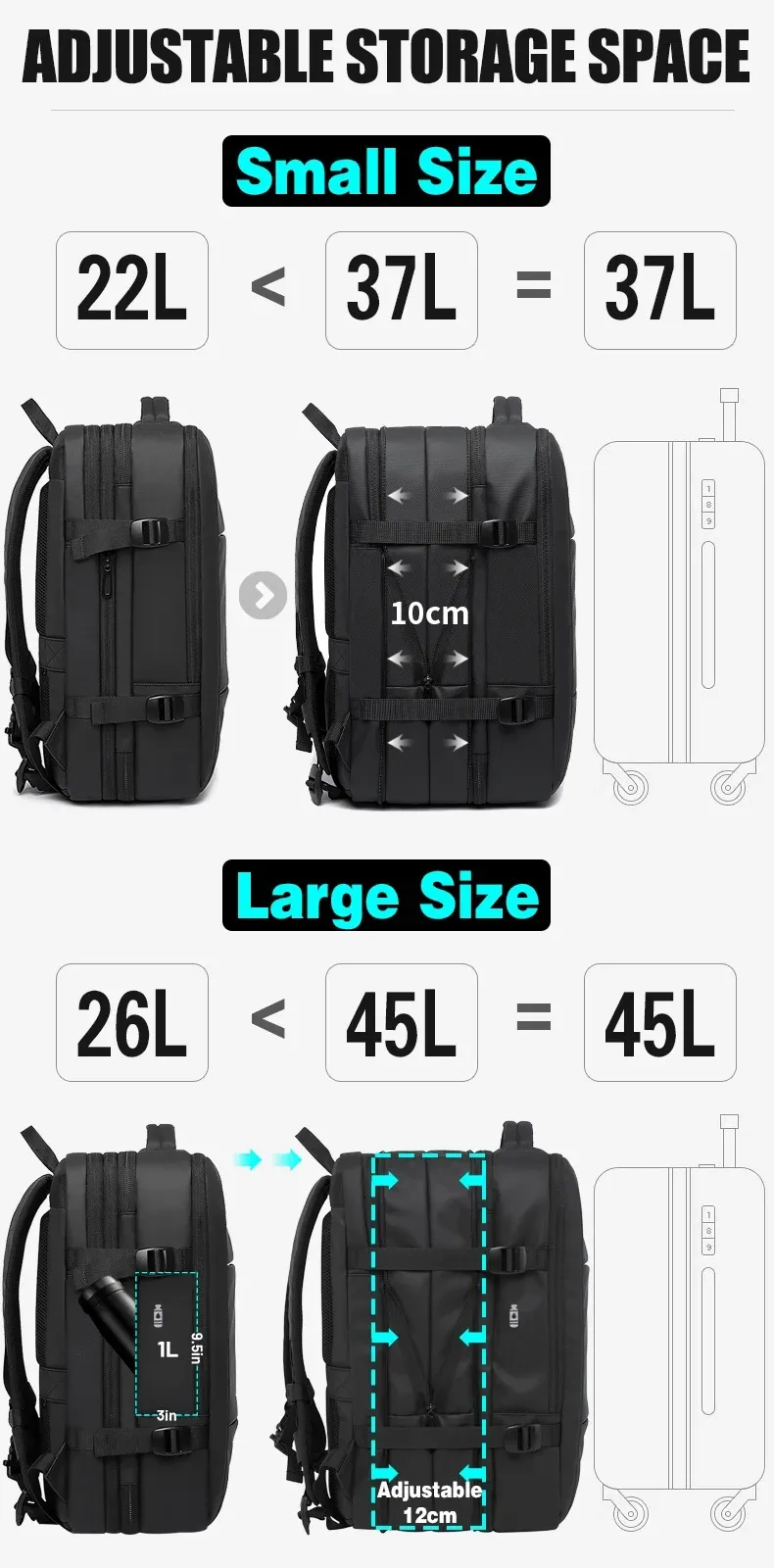 BANGE Expandable Waterproof Laptop Backpack for Men, Large Capacity 17.3-inch Travel Hiking Bag, Durable & Stylish Business School Backpack showcase 6