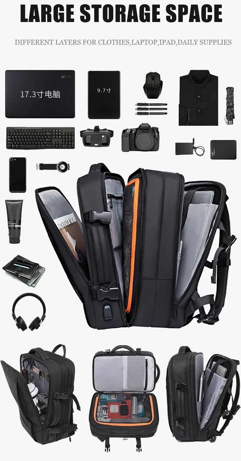 BANGE Expandable Waterproof Laptop Backpack for Men, Large Capacity 17.3-inch Travel Hiking Bag, Durable & Stylish Business School Backpack showcase 7