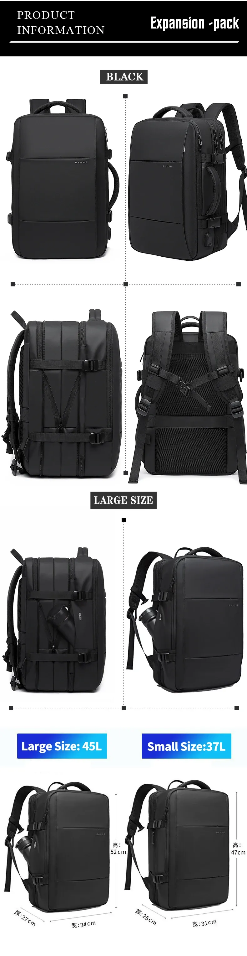 BANGE Expandable Waterproof Laptop Backpack for Men, Large Capacity 17.3-inch Travel Hiking Bag, Durable & Stylish Business School Backpack showcase 10