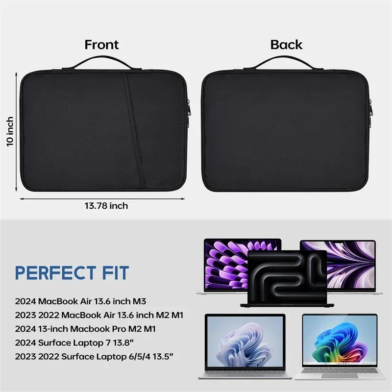 Waterproof Shockproof Laptop Sleeve Bag with Handle for MacBook Air Pro 13, 15, 16 Inch (M4/M3/M5 Chip) - Protective Mac Book Cover Accessories thumbnail 5