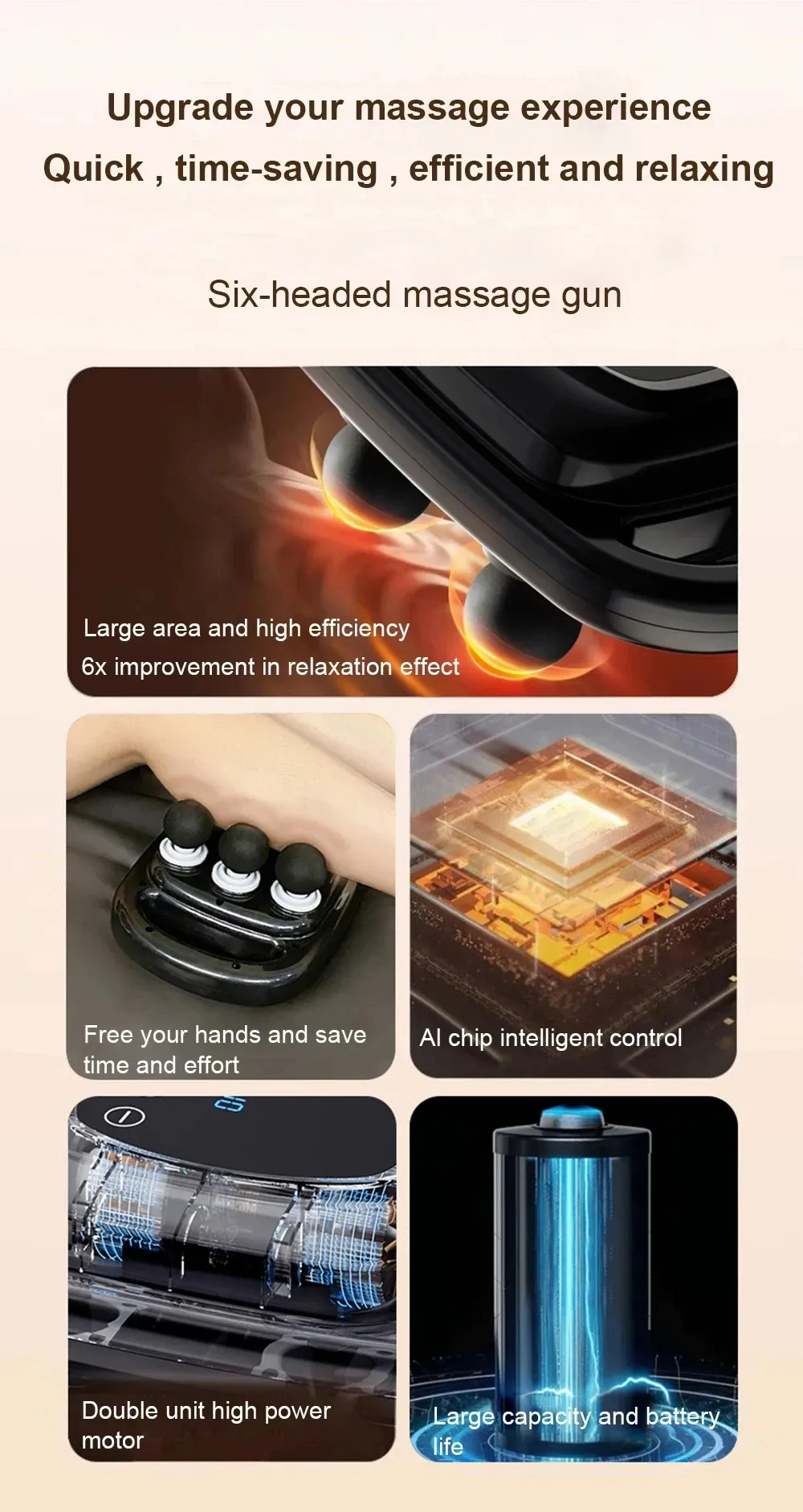 6-Head Deep Tissue Massage Gun for Muscle Relief - Percussion Massager for Neck, Cervical Spine, and Full Body Relaxation showcase 7