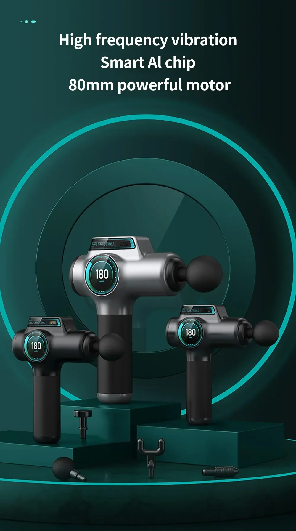 Professional Muscle Massage Gun for Deep Tissue Relief - 80mm Powerful Motor, 16mm Deep Massage, 4 Heads, Smart AI Chip for Fitness & Recovery showcase 1