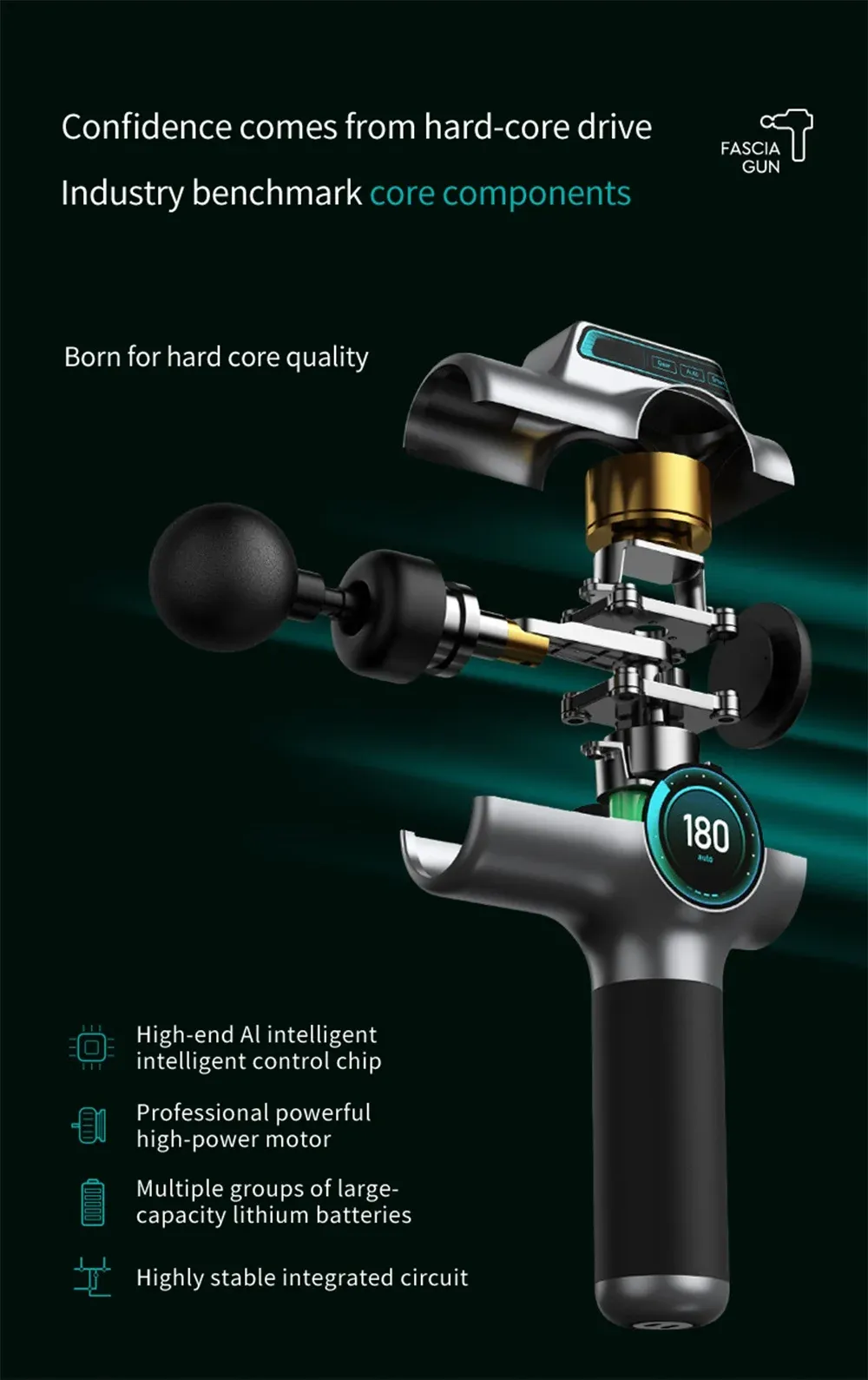Professional Muscle Massage Gun for Deep Tissue Relief - 80mm Powerful Motor, 16mm Deep Massage, 4 Heads, Smart AI Chip for Fitness & Recovery showcase 4