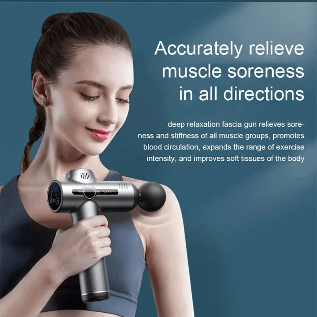 Portable Deep Tissue Fascia Massage Gun for Muscle Relaxation, Fitness Slimming, Neck & Back Relief - Rechargeable with LED Touchscreen & 4 Heads thumbnail 2