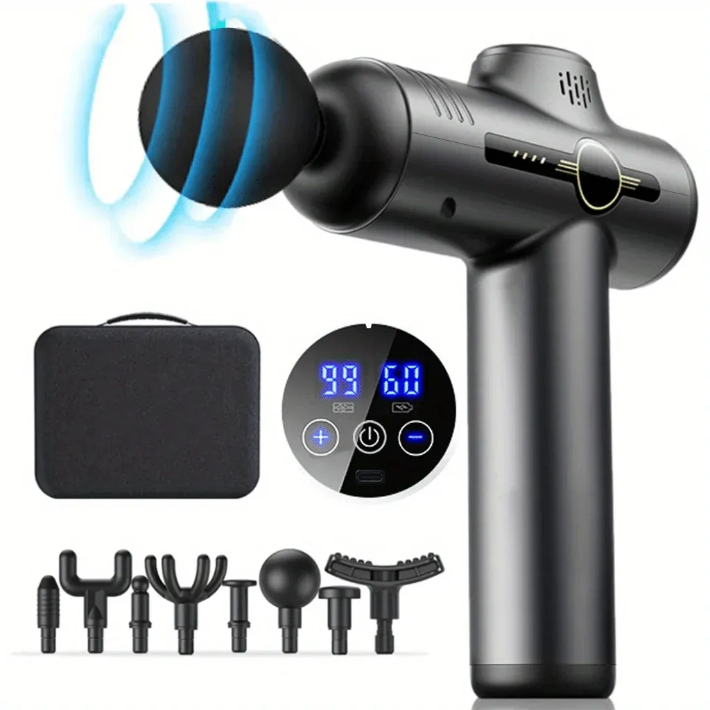 Portable Deep Tissue Fascia Massage Gun for Muscle Relaxation, Fitness Slimming, Neck & Back Relief - Rechargeable with LED Touchscreen & 4 Heads thumbnail 1