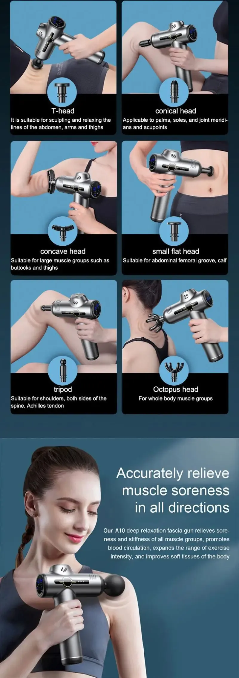 Portable Deep Tissue Fascia Massage Gun for Muscle Relaxation, Fitness Slimming, Neck & Back Relief - Rechargeable with LED Touchscreen & 4 Heads showcase 2