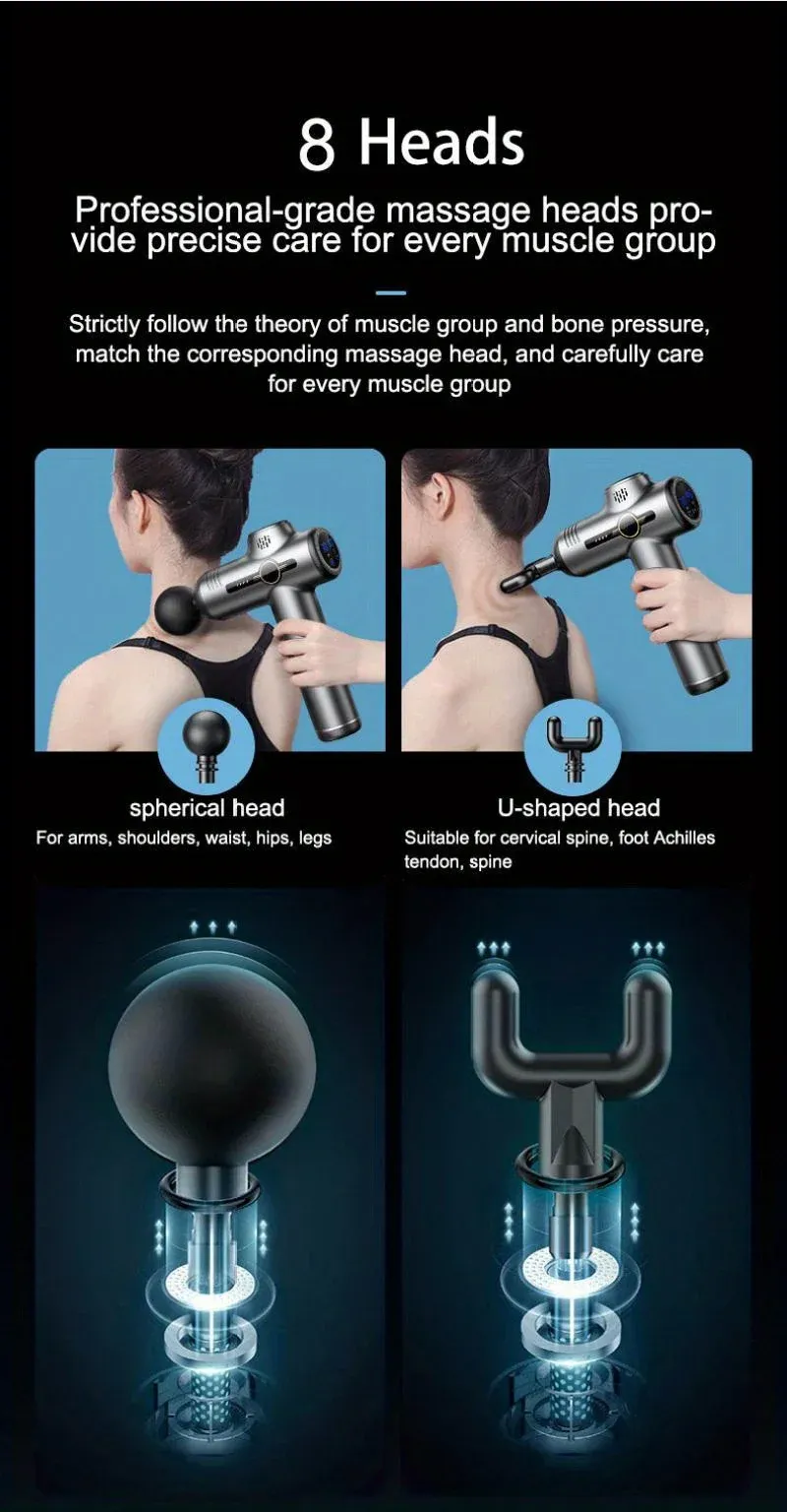 Portable Deep Tissue Fascia Massage Gun for Muscle Relaxation, Fitness Slimming, Neck & Back Relief - Rechargeable with LED Touchscreen & 4 Heads showcase 1