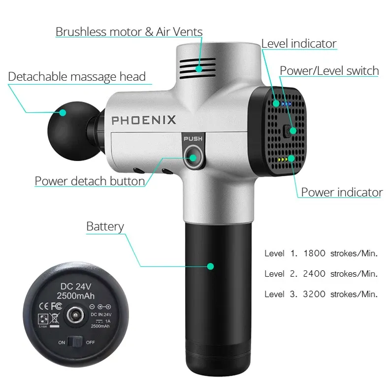Phoenix A2 Deep Tissue Massage Gun for Muscle Relaxation, Pain Relief, and Dynamic Therapy - Includes 4 Heads, 20 Speed Settings, 2500mAh Battery, 1kg Lightweight Design showcase 2