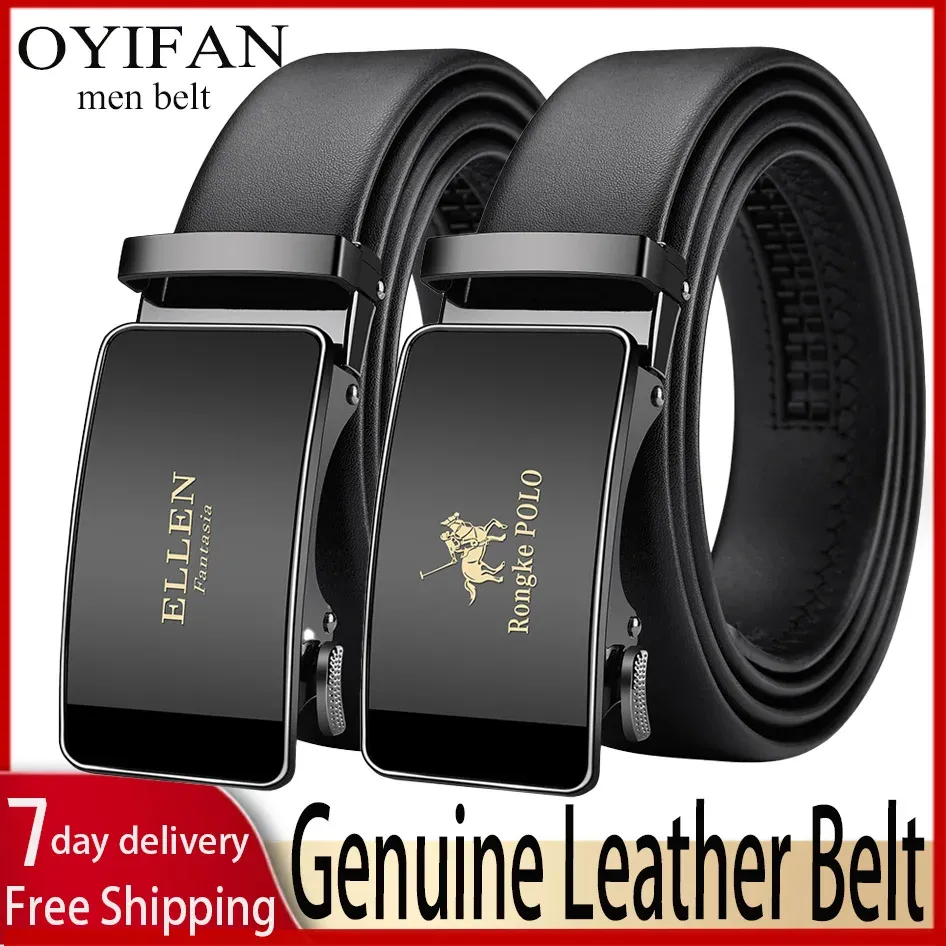 OYIFAN Men's Genuine Leather Ratchet Belt - Automatic Sliding Buckle, Durable & Stylish for Casual & Formal Wear, Adjustable Length Up to 51.2 Inches thumbnail 2