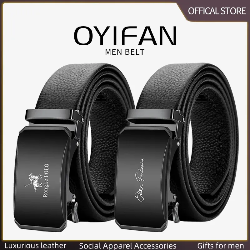 OYIFAN Men's Genuine Leather Ratchet Belt - Automatic Sliding Buckle, Durable & Stylish for Casual & Formal Wear, Adjustable Length Up to 51.2 Inches showcase 10
