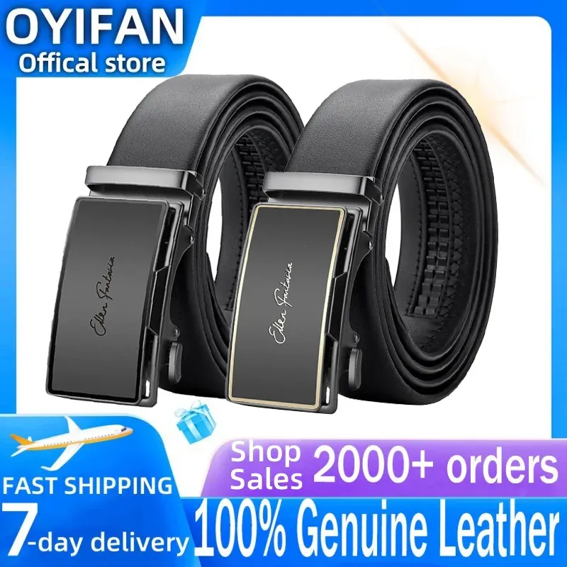 OYIFAN Men's Genuine Leather Ratchet Belt - Automatic Sliding Buckle, Durable & Stylish for Casual & Formal Wear, Adjustable Length Up to 51.2 Inches thumbnail 5