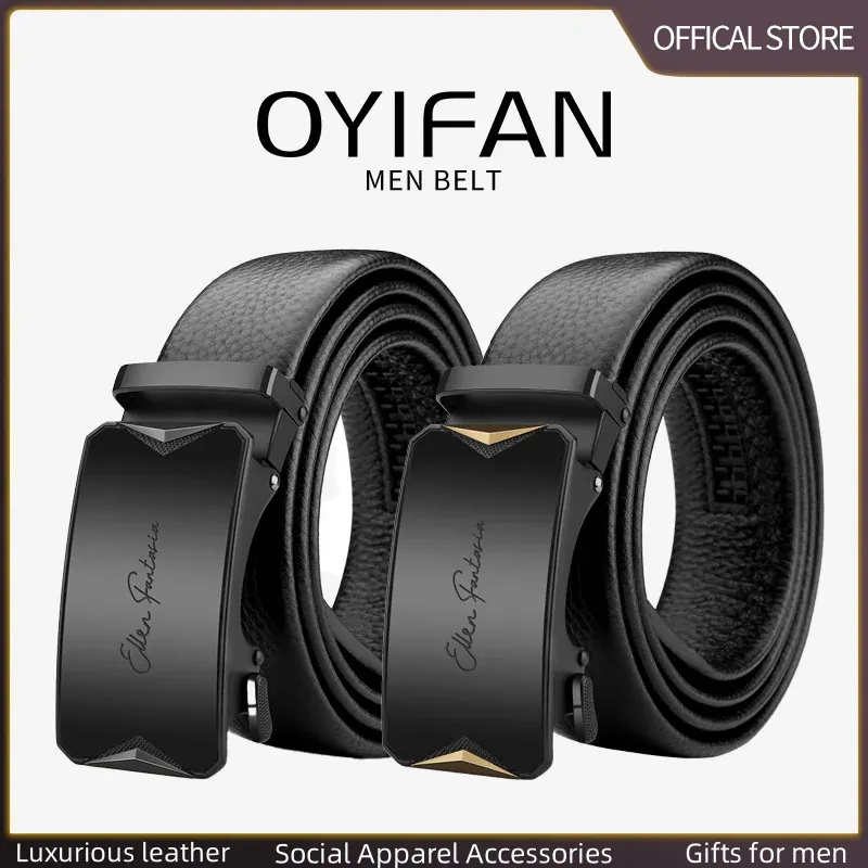 OYIFAN Men's Genuine Leather Ratchet Belt - Automatic Sliding Buckle, Durable & Stylish for Casual & Formal Wear, Adjustable Length Up to 51.2 Inches showcase 19